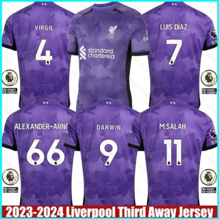 เสื้อกีฬาแขนสั้น ลายการ์ตูน Third Away Virgil Diaz Salah Darwin Arnold Jersey สําหรับผู้ชาย และผู้หญิง 2023-2024