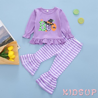 Kidsup1- เสื้อแขนยาว พิมพ์ลายตัวอักษรฮาโลวีน และกางเกงขาบาน สําหรับเด็กวัยหัดเดิน 2 ชิ้น