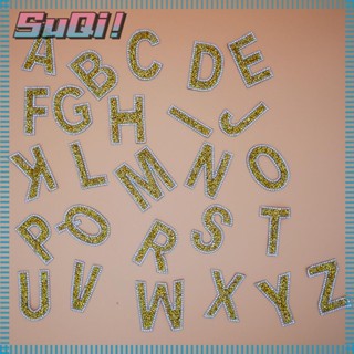 Suqi สติกเกอร์ตัวอักษร A-Z ประดับเพชรเทียม สีเงิน 2.4 นิ้ว สําหรับตกแต่งเสื้อผ้า กางเกงยีน 52 ชิ้น