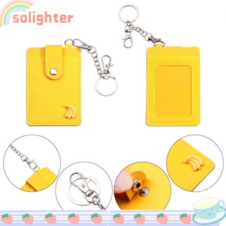 SOLIGHTER กระเป๋าใส่บัตรรถบัส หนัง PU ลายการ์ตูนผลไม้ พร้อมสายโซ่คล้อง