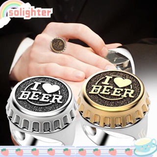 SOLIGHTER แหวนโลหะ รูปตัวอักษร I Love Beer สีทอง สีเงิน สไตล์วินเทจ สําหรับปาร์ตี้ค็อกเทล