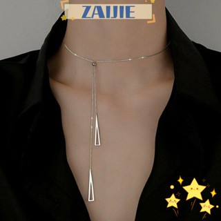 Zaijie24 จี้สร้อยคอโชคเกอร์ ประดับพู่ ทรงสามเหลี่ยม สีเงิน สําหรับผู้หญิง