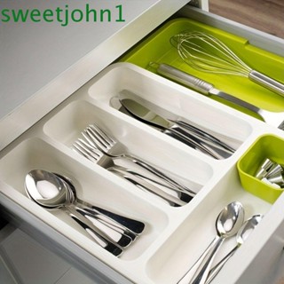 Sweetjohn ถาดเก็บช้อนส้อมพลาสติก อเนกประสงค์ จุของได้เยอะ ถอดออกได้ ขยายได้ สําหรับลิ้นชัก