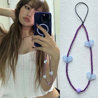 Ins K POP Lisa สายเชือกคล้องโทรศัพท์มือถือ ประดับลูกปัดอะคริลิค กันหาย กันหาย สีม่วง สําหรับห้อยโทรศัพท์มือถือ AT L173