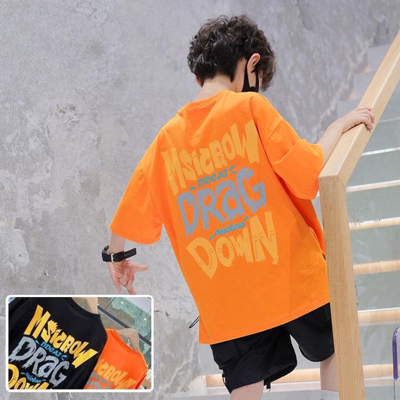 【พร้อมส่ง】เสื้อยืดคอกลม แขนสั้น พิมพ์ลายตัวอักษร 1-14Y ระบายอากาศ แฟชั่นฤดูร้อน สําหรับเด็กผู้ชาย วัยกลางคน และเด็กโต