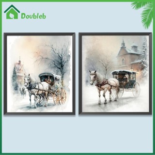 【Doub X ✮】ภาพวาดปักเพชร ทรงกลม ลาย Snowy Wagon 5D DIY สําหรับตกแต่งบ้าน ✮