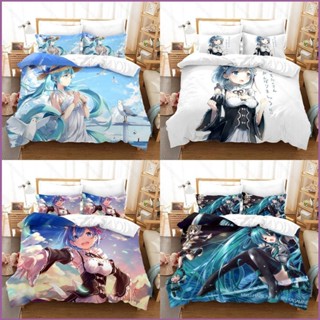 Sq2 ชุดเครื่องนอน ผ้าปูที่นอน ปลอกหมอน ผ้าห่ม ลาย Hatsune Miku สําหรับบ้าน ห้องนอน