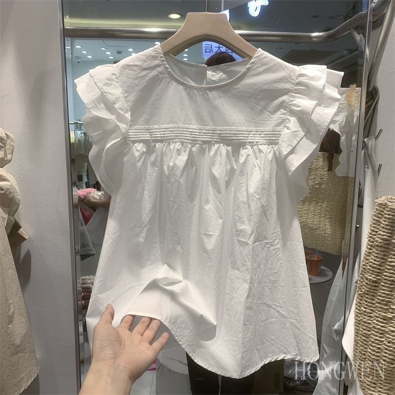M-5xl เสื้อเชิ้ตแขนบินอารมณ์สีทึบขนาดใหญ่