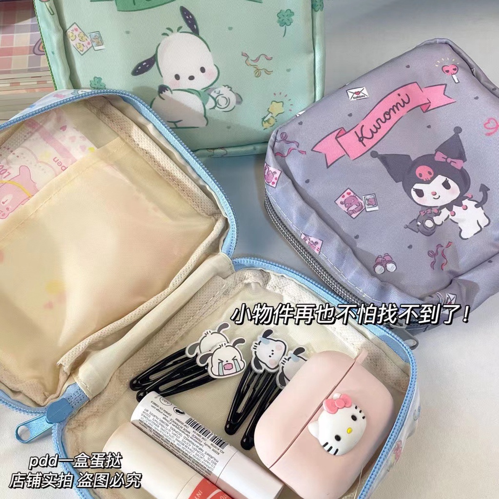 กระเป๋าเครื่องสําอาง ผ้าอนามัย ลายการ์ตูน Pacha Cinnamon น่ารัก แบบพกพา สําหรับนักเรียน