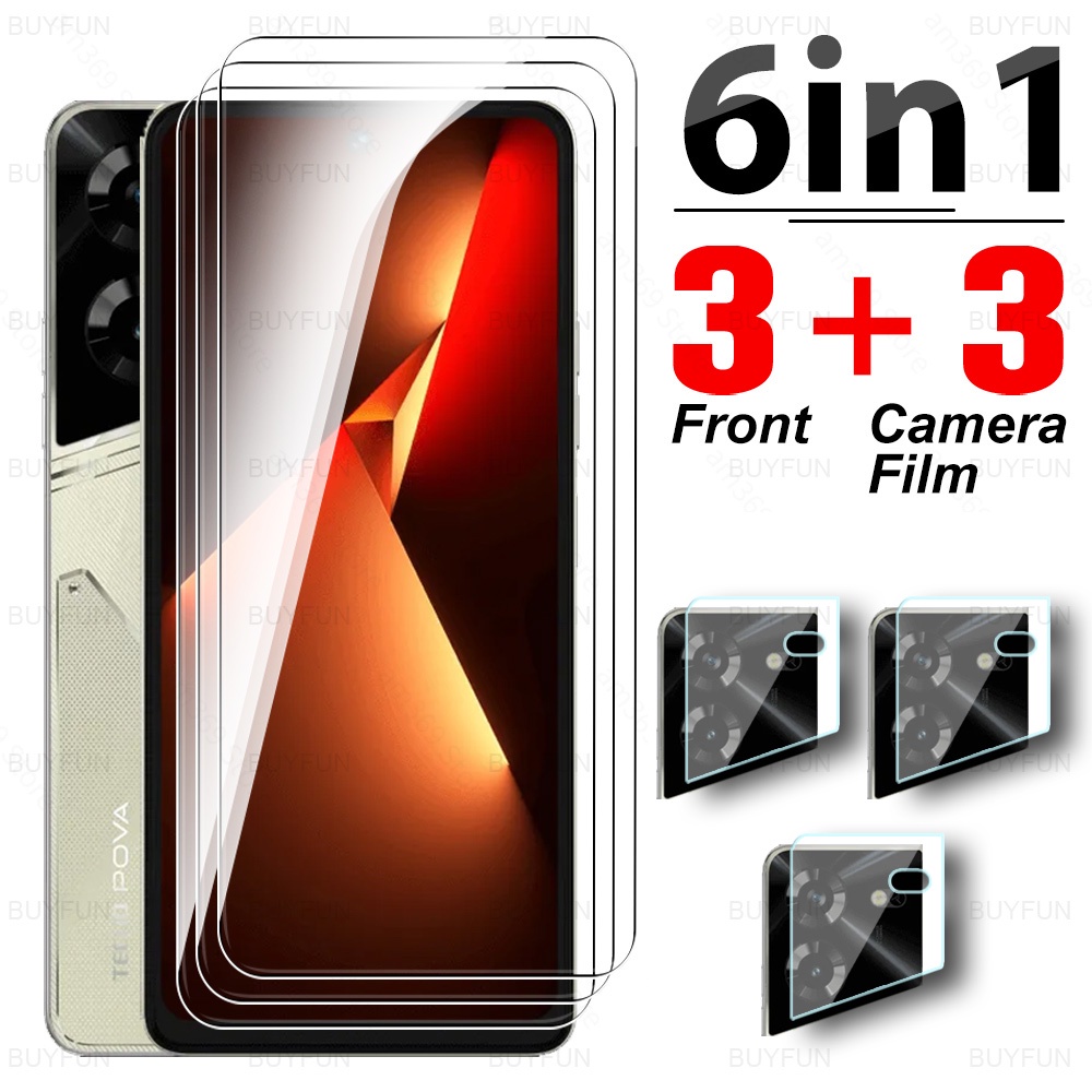 6in1 ฟิล์มกระจกนิรภัยกันรอยหน้าจอ สําหรับ Tecno Pova 5 4G Tecon Pova5 Pro Pova5Pro 6.78 นิ้ว 2023