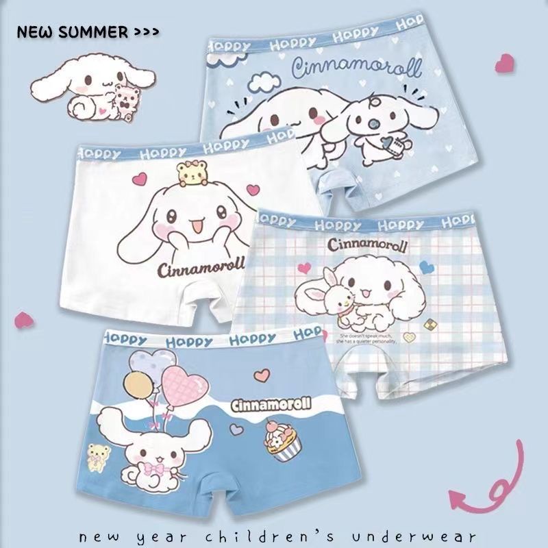 ชุดชั้นใน กางเกงขาสั้น ผ้าฝ้าย ลายการ์ตูน Sanrio Cinnamoroll สําหรับเด็กผู้หญิง