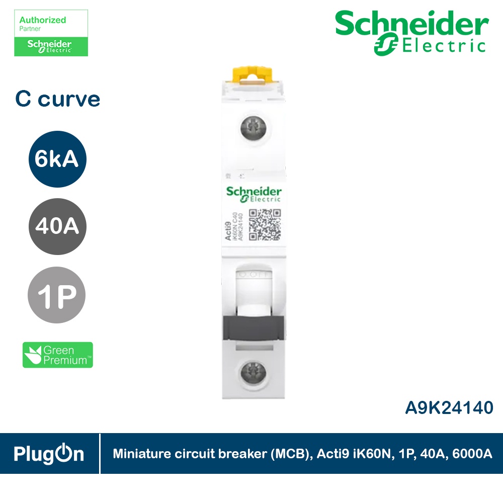 Schneider Electric Miniature Circuit - Breaker, Acti9 iK60N, 1P, 40A, C Curve : A9K24140 ที่ร้าน Plu