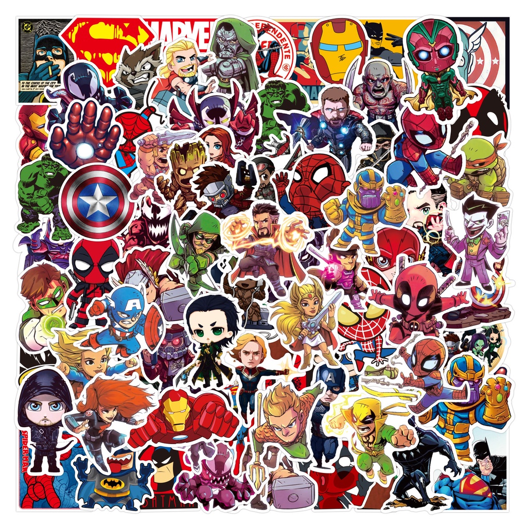 สติกเกอร์ ลายซุปเปอร์ฮีโร่ ซุปเปอร์ฮีโร่ ซุปเปอร์ฮีโร่ วันเดอร์วูแมน แบทแมน สําหรับตกแต่งกระเป๋าเดินทาง แล็ปท็อป โน้ตบุ๊ก 200 100 50 ชิ้น