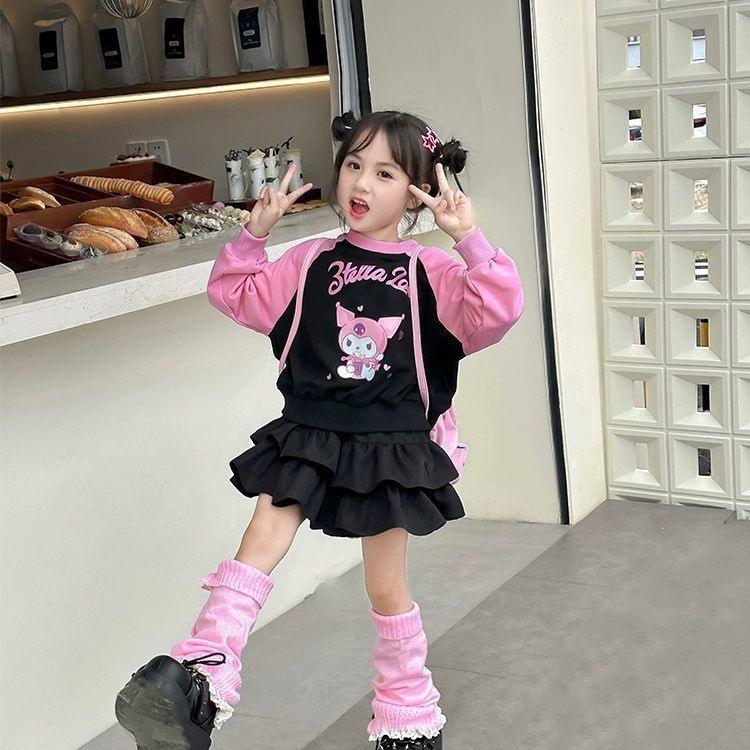 พร้อมส่ง ชุดเสื้อกันหนาว กางเกงกีฬา ลายการ์ตูนคุโรมิ ฤดูใบไม้ร่วง พร้อมกระโปรงเค้ก สําหรับเด็กผู้หญิง