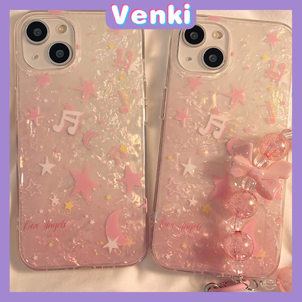VENKI - เข้ากันได้สำหรับ เคสไอโฟน เคสไอโฟน11 เคส iphone 11 กรณี CLEAR กรณีเชลล์รูปแบบกระดาษแข็ง TPU Soft Case Simple Pink Star Moon เข้ากันได้กับ iPhone 15 14 PRO MAX 13 PRO MAX 12 XR XS MAX 7Plus 8 PLUS