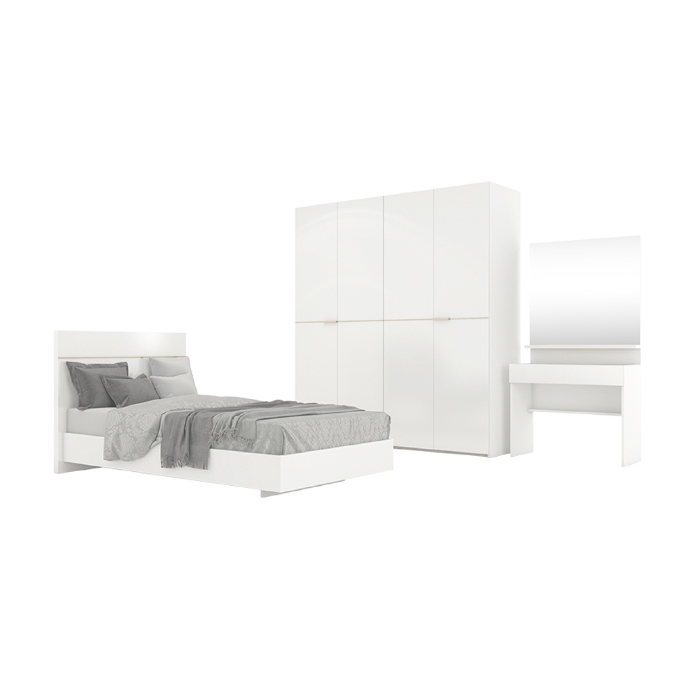 INDEX LIVING MALL ชุดห้องนอน รุ่นบลัง ขนาด 3.5 ฟุต (เตียง(พื้นเตียงซี่), ตู้เสื้อผ้า 4 บาน, โต๊ะเครื่องแป้ง) - สีขาว