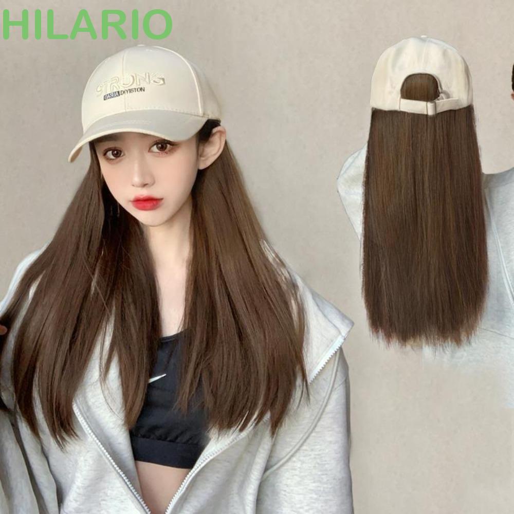 Hilario หมวกเบสบอล วิกผมสังเคราะห์ ไร้รอยต่อ วิกผมไฟเบอร์ ทนความร้อน ธรรมชาติ ต่อผม สไตล์เกาหลี หมวกยาวตรง วิกผมผู้หญิง