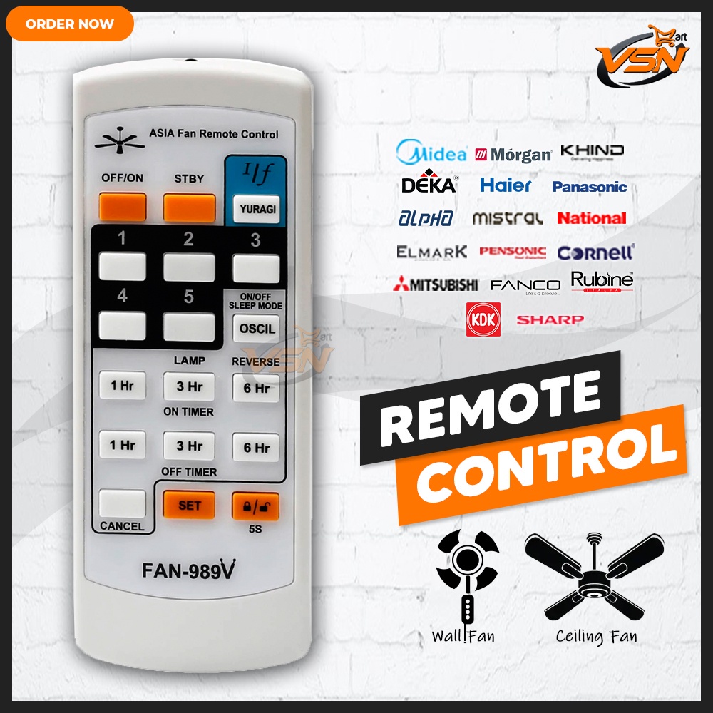 พัดลมสากลรีโมทคอนโทรลสําหรับยี่ห้อ KDK,PANASONIC, ELMAK, WINTER, MONTEAIR ii, WING, REGENCY, EURO-UNO, RUBINE, KHIND
