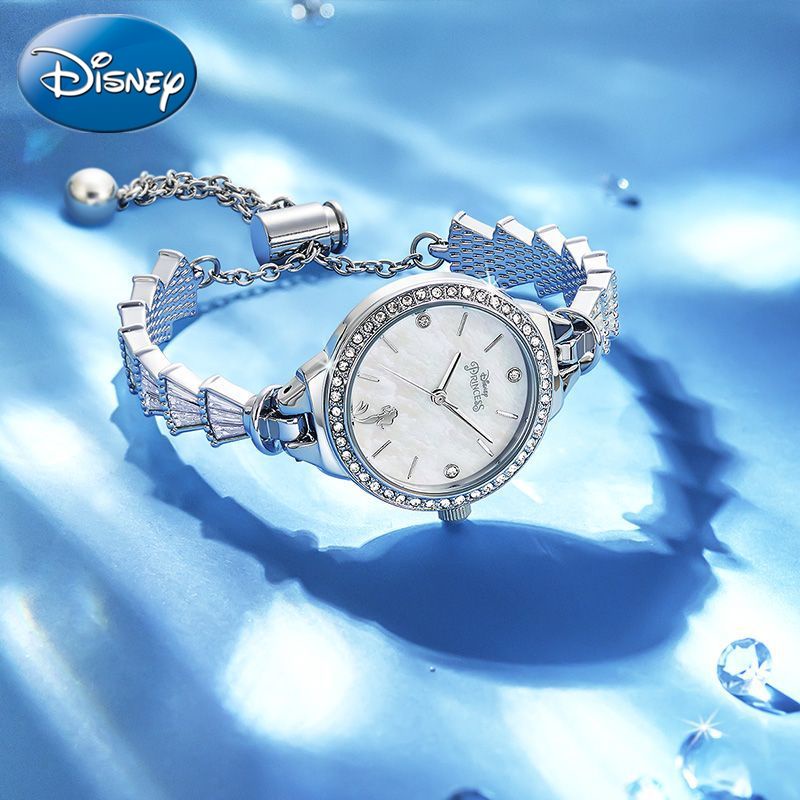 Disney Little Mermaid Princess นาฬิกาข้อมือควอตซ์ สายโซ่ สําหรับผู้หญิง