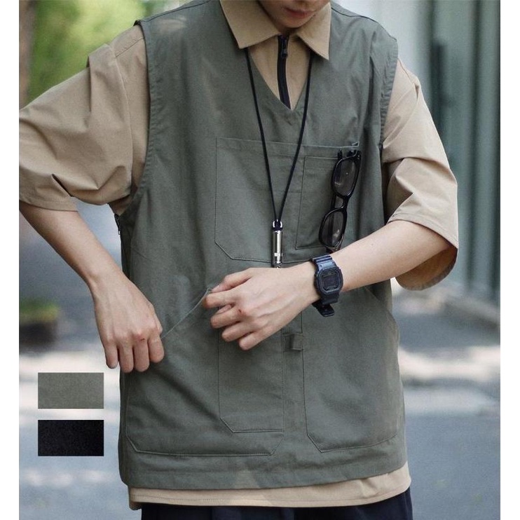 เสื้อกั๊กกีฬา ทรงหลวม มีหลายกระเป๋า เข้ากับทุกการแต่งกาย สไตล์ญี่ปุ่น แฟชั่นฤดูร้อน สําหรับผู้ชาย และผู้หญิง
