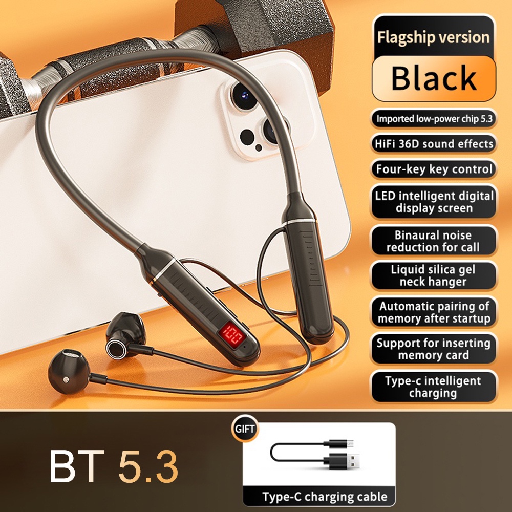 หูฟังบลูทูธไร้สาย 5.3 หน้าจอ LED รองรับการ์ด TF พร้อมไมค์สเตอริโอ HIFI TWS สําหรับเล่นกีฬา