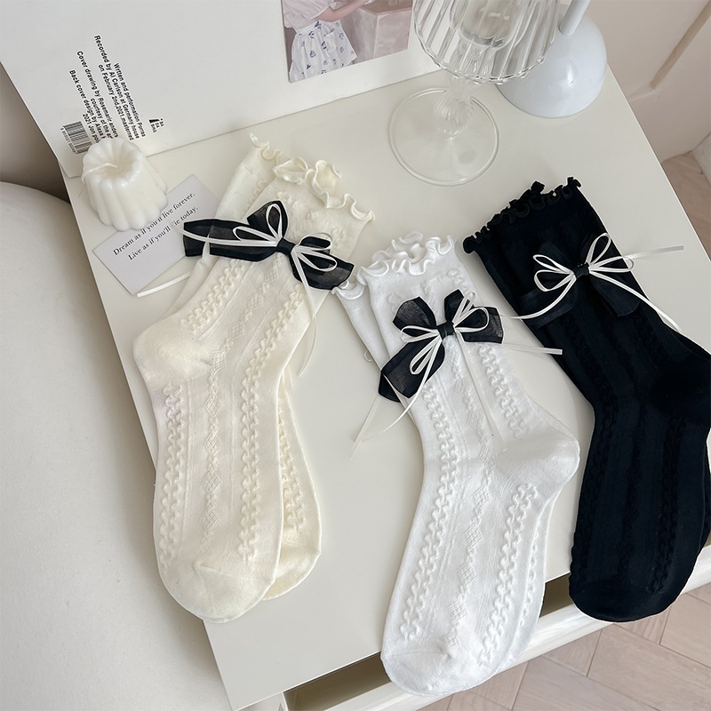 พร้อมส่ง ถุงเท้าผู้หญิง JK Lolita จากญี่ปุ่น ตกแต่งโบว์น่ารัก เวอร์ชั่นเกาหลีสไตล์วิทยาลัย