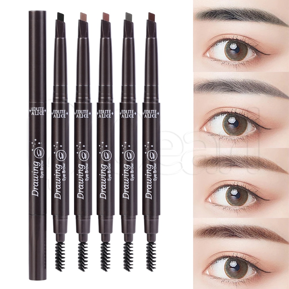 ดินสอเขียนคิ้ว 5 สี ติดทนนาน หัวคู่ สเตอริโอ / กันน้ํา สีน้ําตาลดํา ผงเขียนคิ้ว / คิ้วป่าธรรมชาติ สร้างรูปร่าง ปากกาเขียนคิ้ว / ดินสอสี เรียบลื่น หมุนได้