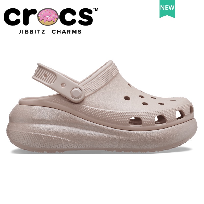 Crocs Crush Shimmer Clog สีชมพูเงารองเท้าผู้หญิงความหนารองเท้าชายหาด 208591