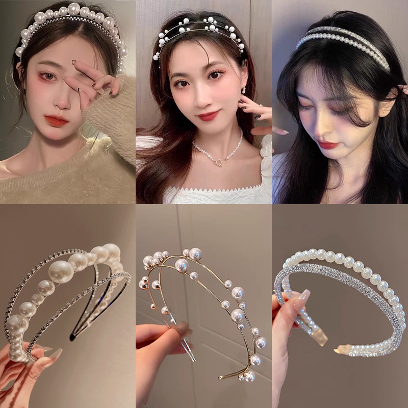 Rhinester ที่คาดผม ประดับมุก ผีเสื้อ อัลลอย สองชั้น เครื่องประดับผม สําหรับผู้หญิง