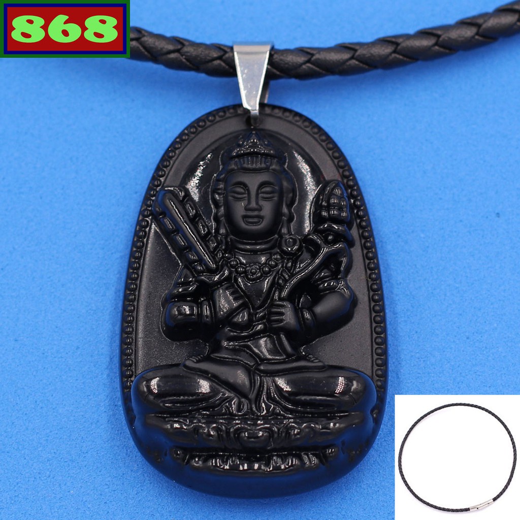 Void Buddha สร้อยคอสายหนังสีดําหินดํา ขนาด 3.6cm, 5cm