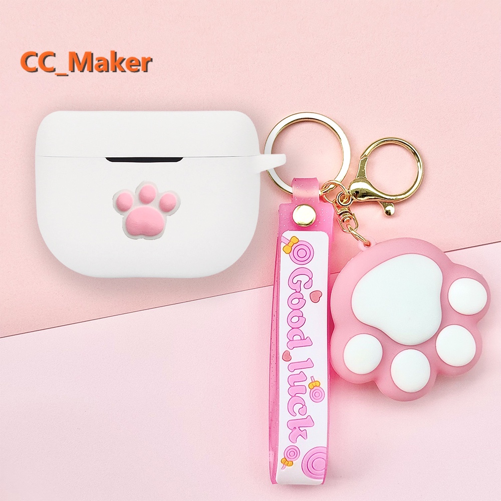 For Jabra Elite 8 Active Case Cute Cat Paw Keychain Pendant Jabra Elite 10 Silicone Soft Case Cartoo