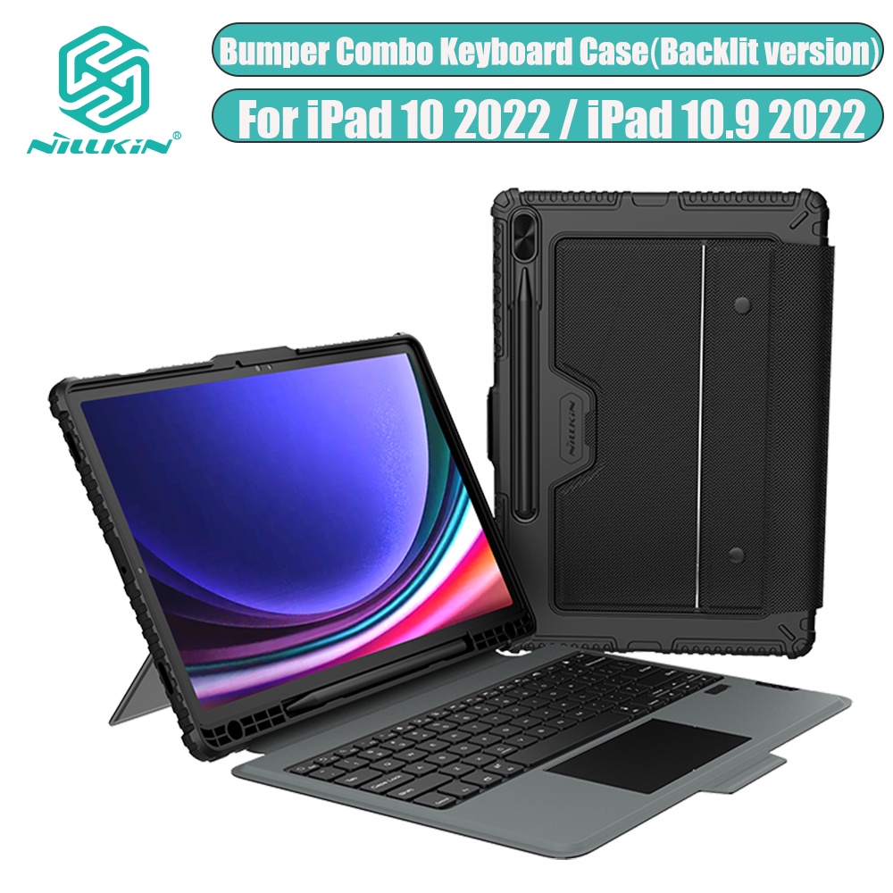 เคสคีย์บอร์ด Nillkin (รุ่น Backlit) สําหรับ Samsung Galaxy Tab S9+ / S9 Plus / S10++ พร้อมที่ใส่ดินสอมัลติฟังก์ชั่นกันกระแทกฝาครอบป้องกันกล้องสไลด์