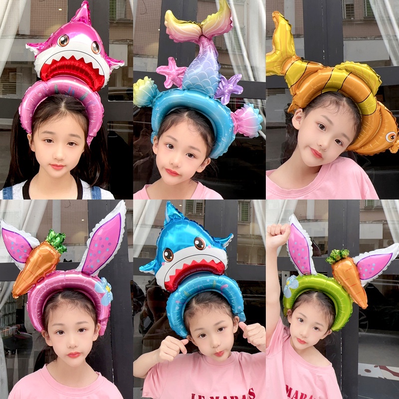 1ชิ้นฉลามหางหูอลูมิเนียมฟิล์มบอลลูนสําหรับเด็ก หมวก