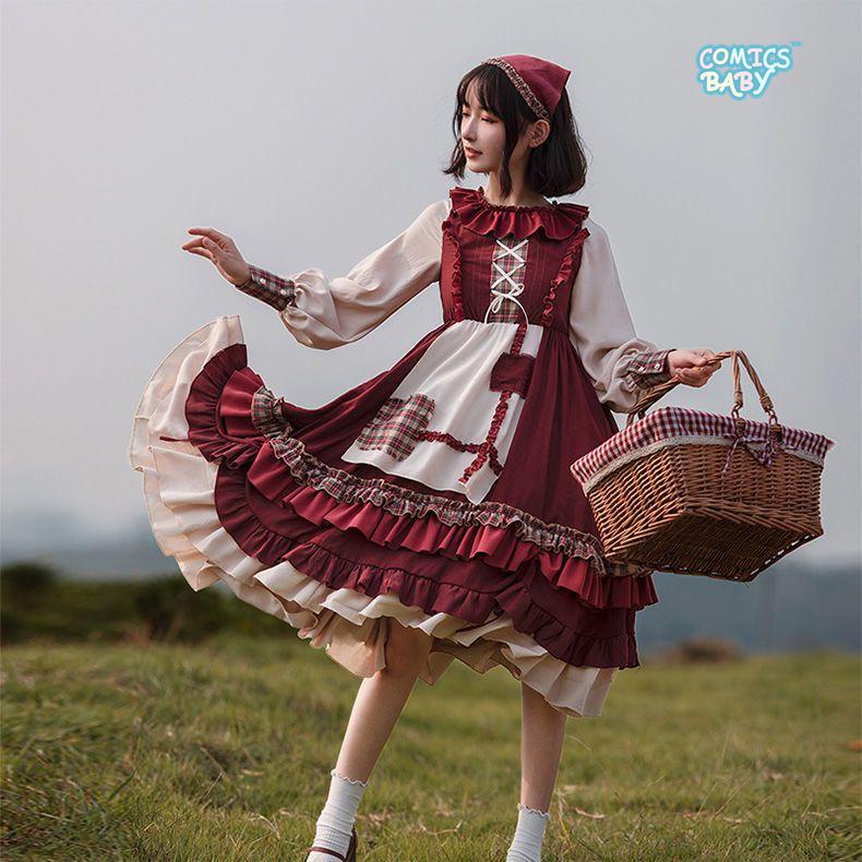 [Little Red Riding Hood] Lolita Dress cosplay Costume โลลิต้า คอสเพลย์เครื่องแต่งกายฤดูใบไม้ร่วงฤดูหนาว Autumn Winter Suit op Long Sleeve Princess Dress洛丽塔小红帽斗篷连衣裙
