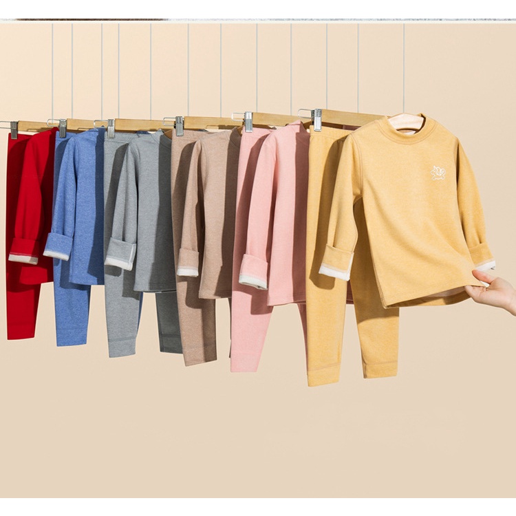 Fast Shipping 100-170 ซม.ฤดูใบไม้ร่วงฤดูหนาว Double-Sided Brushed Bottoming ความร้อนชุดชั้นในชุดชายหญิงสีทึบกลาง-ปกเสื้อฤดูใบไม้ร่วงเสื้อผ้า - รูปที่ 4