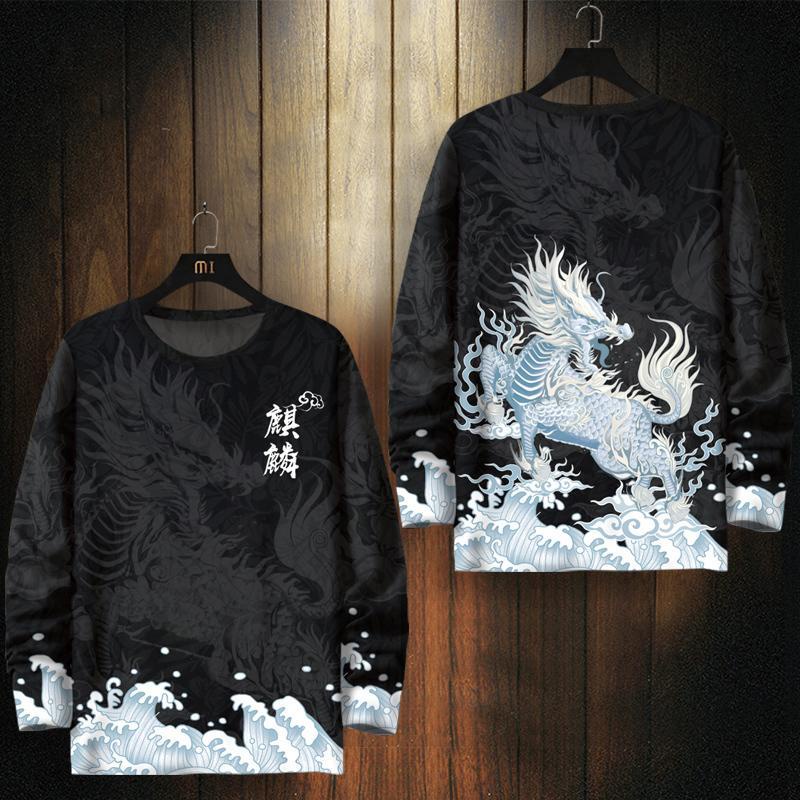 เสื้อยืดลําลอง แขนยาว คอกลม แบบบาง ทรงหลวม พลัสไซซ์ แฟชั่นบอททอม สไตล์จีน สําหรับผู้ชาย