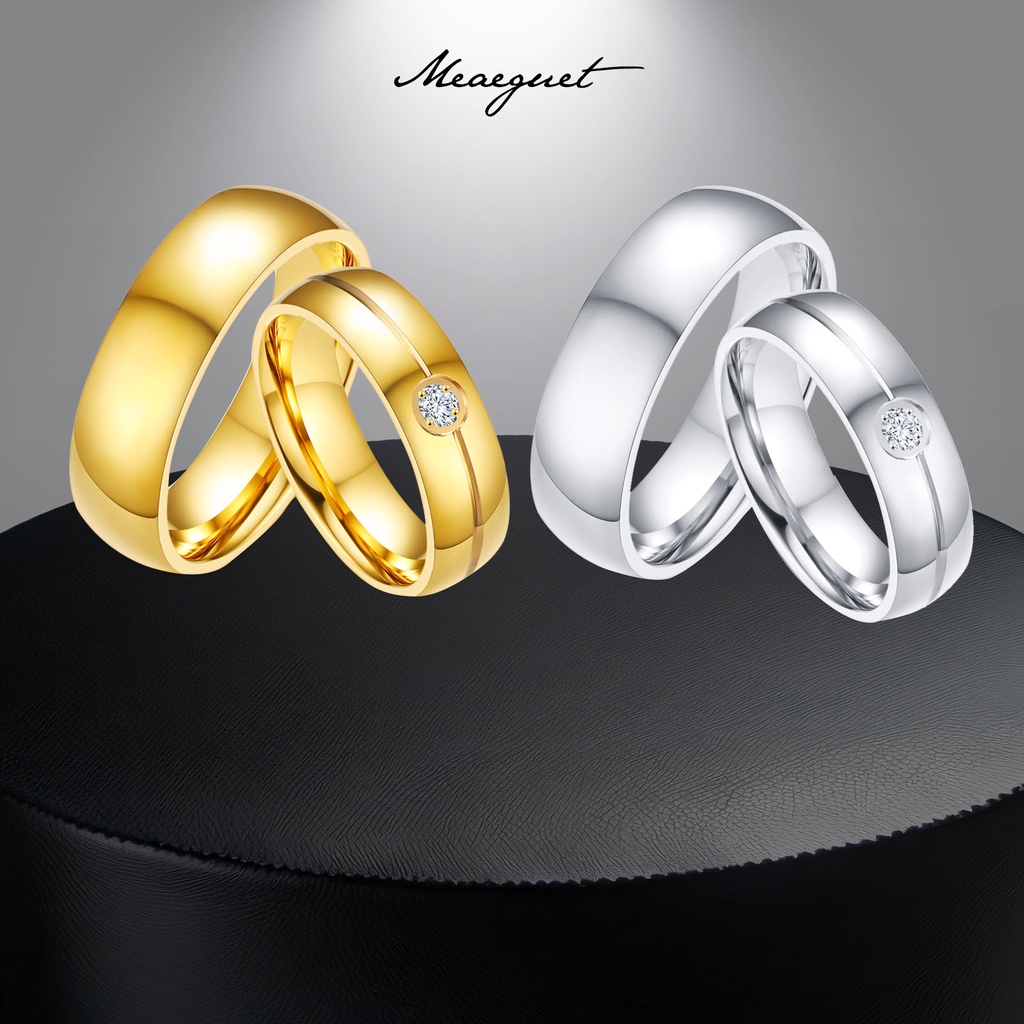 Meaeguet แหวนคู่เรียบง่ายแหวนสแตนเลสสําหรับผู้ชายสัญญาแหวนแต่งงานเครื่องประดับ
