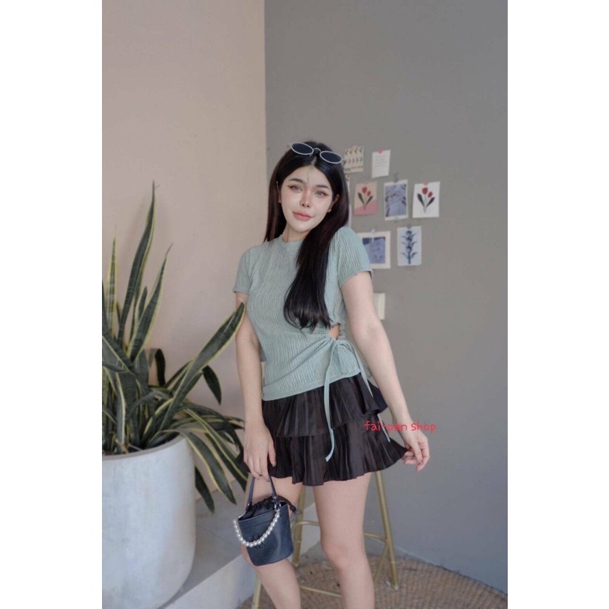 TS10 เสื้อยืดผู้หญิง แฟชั่นคอกลม แขนสั้น เว้าเอว ผ้าท็อฟฟี่ใส่สบาย ดีโซด์เก๋