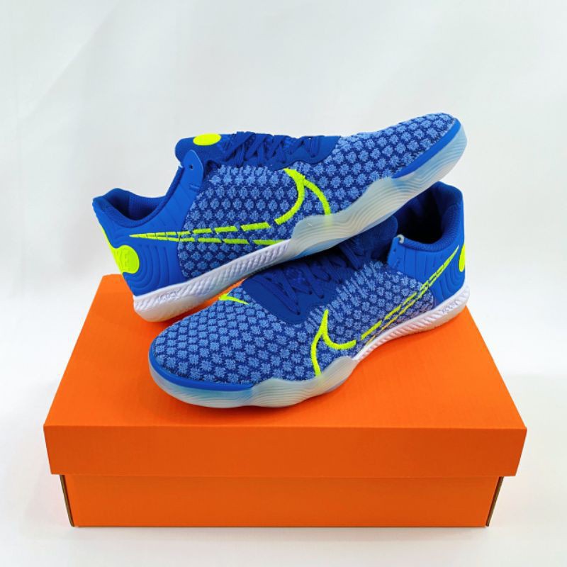 ♞nike Soccer shoes futsal React Gato Racer Blue Volt IC indoor football shoes men's boots soccer cl