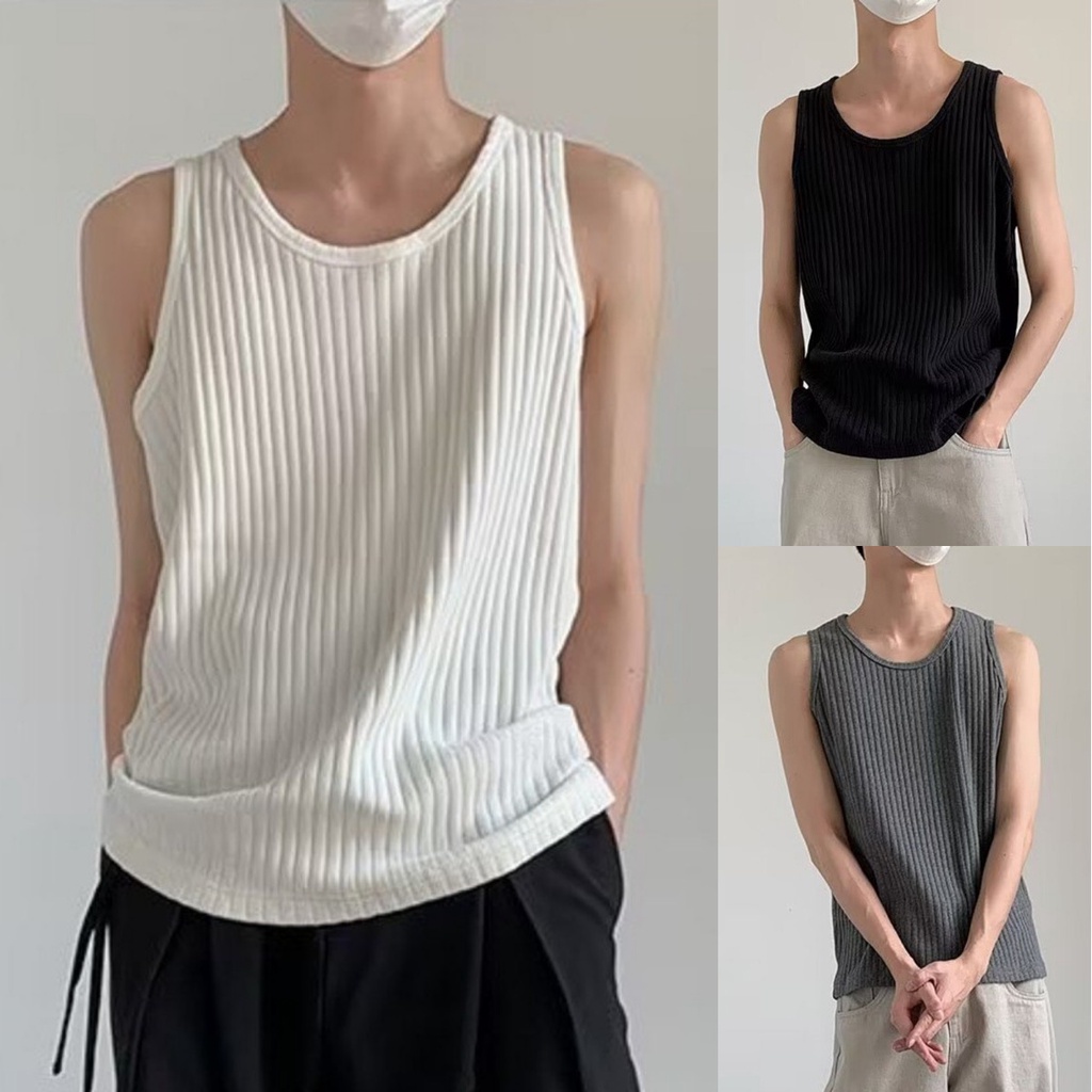 M - 3XL เสื้อแขนกุดผู้ชาย เสื้อแขนกุดลําลอง ทรงหลวม เข้ากับทุกการแต่งกาย แฟชั่นฤดูร้อน สไตล์เกาหลี เสื้อกล้ามผู้ชาย