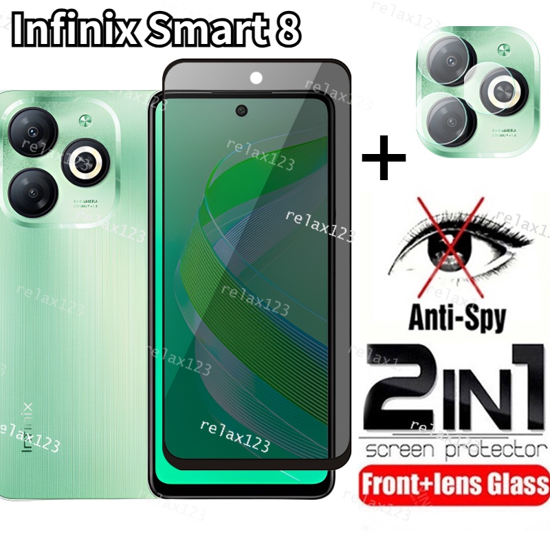 2in1 กระจกนิรภัยความเป็นส่วนตัวสําหรับ infinix Smart 8 InfinixSmart8 Smart8 4G 5G infinix Smart 9 Smart9 2023 ป้องกันหน้าจอคลุมทั้งหมดเลนส์กล้อง Anti-Spy เลนส์ฟิล์ม Class