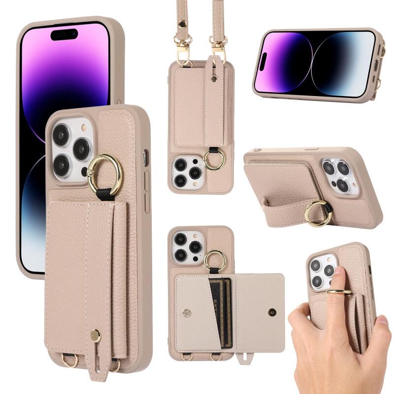 สําหรับiphone 16 15 14 13 12 Pro MaxกรณีCrossbody Lanyardสายคล้องกระเป๋าสตางค์สายรัดข้อมือแหวนรูปแบบลิ้นจี่หนังโทรศัพท์กรณีPUกันกระแทกปกหลัง – โปรปัง