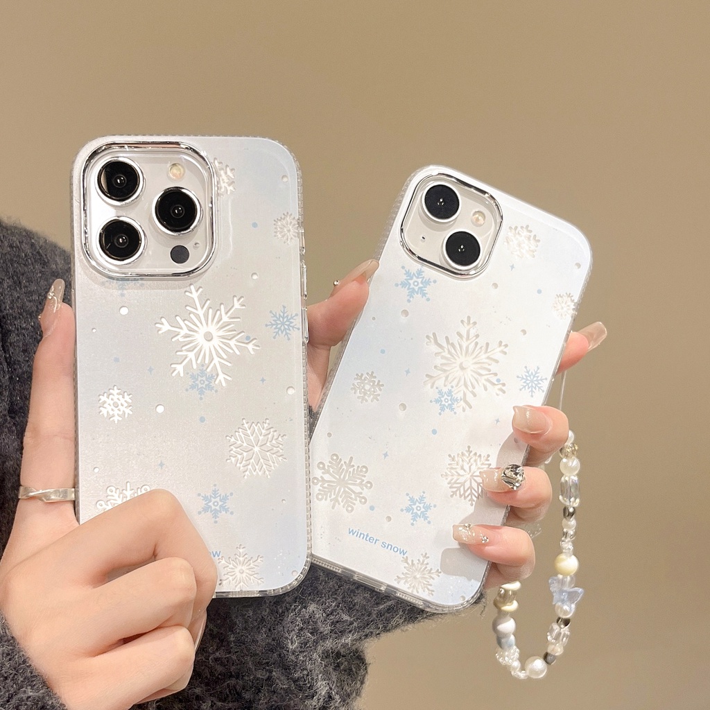 Imd เคสป้องกันโทรศัพท์มือถือ ลายเกล็ดหิมะ เรืองแสง สองชั้น กันลื่น สําหรับ iPhone 15 Pro max Apple 14 13 12 11