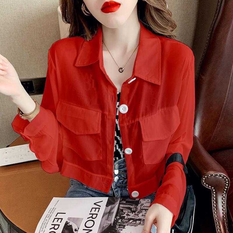 เสื้อเชิ้ตแขนยาว ผ้าชีฟอง แบบบาง ป้องกันแดด ทรงหลวม พลัสไซซ์ สไตล์เกาหลี แฟชั่นฤดูร้อน สําหรับผู้หญิง 2023