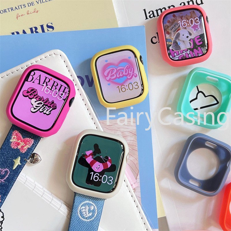 เคสซิลิโคนนิ่ม สีแคนดี้ สําหรับ Apple Watch Ultra 2 49 มม. Series 9 41 มม. 45 มม. SE 8 7 6 5 Bumper 44 40 มม.