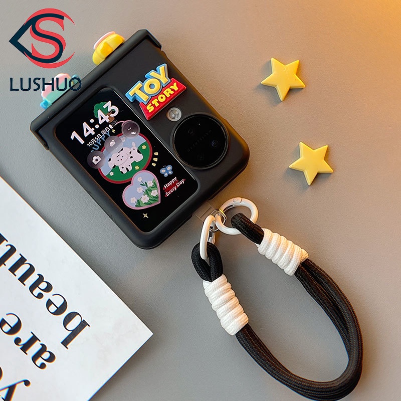Lushuo เคสโทรศัพท์มือถือ PC แข็ง ปิดด้านหลัง แบบฝาพับ 3 in 1 พร้อมสายคล้อง สีดํา สําหรับ OPPO Find n3 N2 Find N2 n3 findn2 3