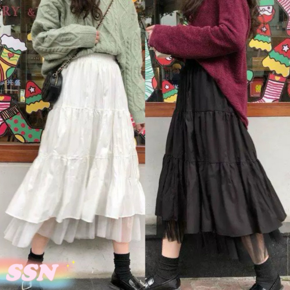 ShineSatin จัดส่งจากประเทศไทย กระโปรงตาข่ายสีขาวบริสุทธิ์แฟชั่นใหม่ 034