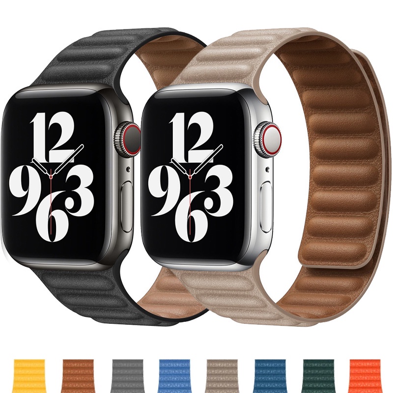 สายหนัง Magnetic Loop Link สร้อยข้อมือสําหรับ Apple watch series 10 11 46 42 9 8 7 6 5 4 se 3 2 ultra i watch ultra2 49 มม.45 44 42 41 38 40 มม.