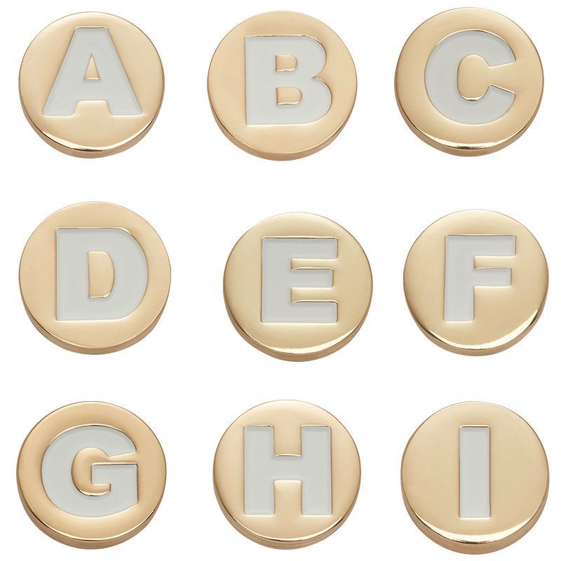 metal jibbitz crocs Gold letters charms A-Z ตัวอักษร อุปกรณ์เสริมหัวเข็มขัดโลหะ ตัวติดรองเท้า ตัวอักษรภาษาอังกฤษ crocs รูปดอกไม้ สําหรับตกแต่งรองเท้า DIY