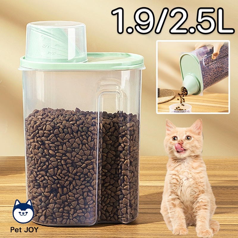 พร้อมแล้ว😻กล่องใส่อาหารสัตว์เลี้ยง กล่องเก็บอาหาร พร้อมถ้วยตวง 1.9L/2.5L  3สี